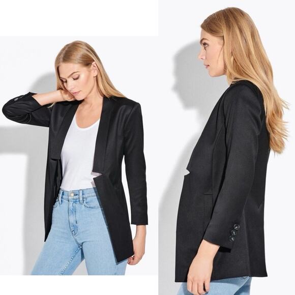 AYR Coup Blazer Open Front Quiet Luxury Career Minimalist Long Jacket Black Sz 2 - Picture 1 of 11